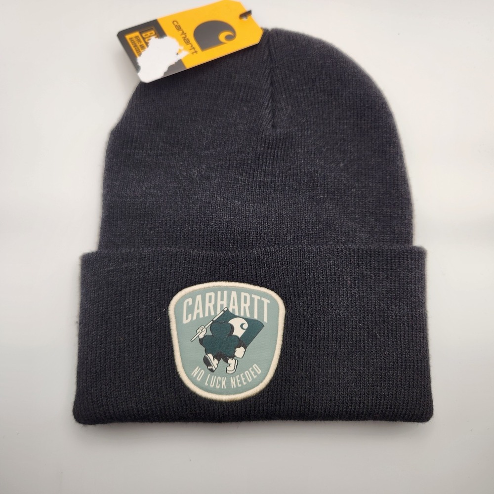 Carhartt Shamrock Patch Black Beanie Hat Stretch One Size  Men's NWT